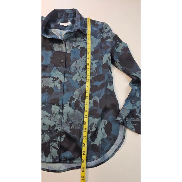 Equipment Women's Leema Shirt polyester silky teal floral long sleeve XS casual_ - Picture 9 of 9